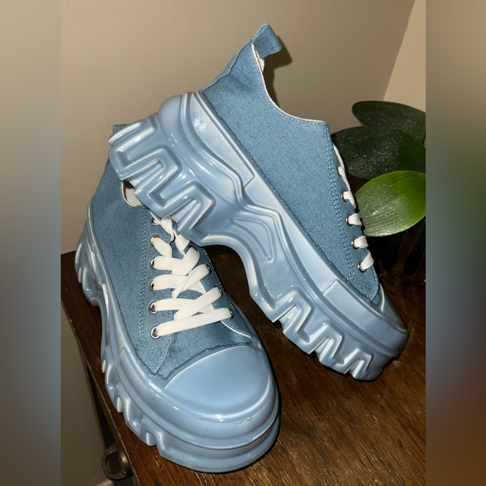 Blue NEW Mata unisex Shoes The Blog Converse Style shiny Platform blue Sneakers
